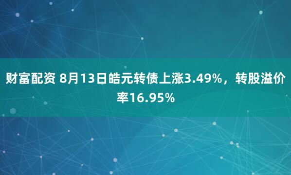 财富配资 8月13日皓元转债上涨3.49%，转股溢价率16.95%